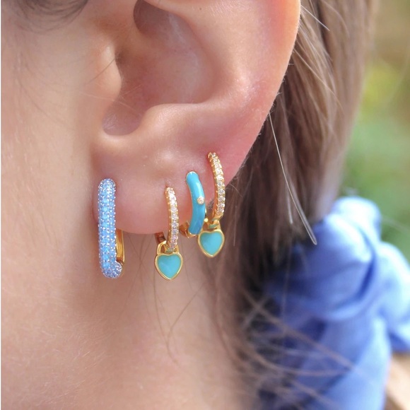 925 Sterling Silver Hinges Hoop Earrings Turquoise - Picture 1 of 16